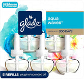 Glade PlugIns Refills Air Freshener, Scented and Essential Oils for Home and Bathroom, Aqua Waves, 3.35 Fl Oz, 5 Count