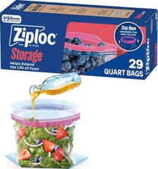 Ziploc Quart Food Storage Bags, Stand-Up Bottom, Easy to Fill, 29 Count