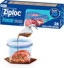 Ziploc Gallon Food Storage Freezer Bags, Stand-Up Bottom, Easy to Fill, 28 Count