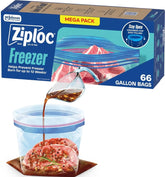 Ziploc Gallon Food Storage Freezer Bags, Stand-Up Bottom, Easy to Fill, 66 Count