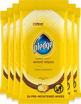 Pledge Expert Care Enhancing Wood Wipes, Lemon Scent (Pack of 6, 144 Total Count), Yellow