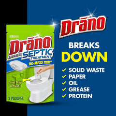 Drano Advanced Septic Tank Treatment Pods, Avoid Expensive Repairs by Preventing Solid Waste, Paper, Oil, and Grease Backup – 3 Pods, 4.5 oz