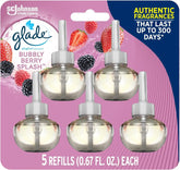 Glade PlugIns Refills Air Freshener, Scented and Essential Oils for Home and Bathroom, Bubbly Berry Splash, 3.35 Fl Oz, 5 Count