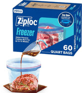 Ziploc Quart Food Storage Freezer Bags, Stand-Up Bottom, Easy to Fill, 60 Count