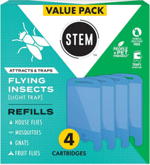 STEM Flying Insect Light Trap Refill Cartridges, Indoor Fruit Fly Trap, Insecticide-Free Pest Control for Home, Attracts and Traps Insects, Official STEM Refills - 4 Count