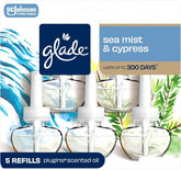 Glade PlugIns Refills Air Freshener, Sea Mist & Cypress, Scented and Essential Oils for Home and Bathroom, 0.67 Fl Oz, 5 Count