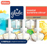 Glade PlugIns Refills Air Freshener,Coastal Sunshine Citrus, Scented and Essential Oils for Home and Bathroom, 0.67 Fl Oz, 5 Count