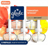 Glade PlugIns Refills Air Freshener, Scented and Essential Oils for Home and Bathroom, Hawaiian Breeze, 3.35 Fl Oz, 5 Count