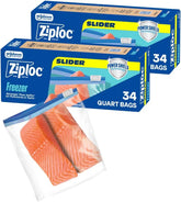Ziploc Food Storage Quart Freezer Slider Bags, Durable, 34 Count (Pack of 2)