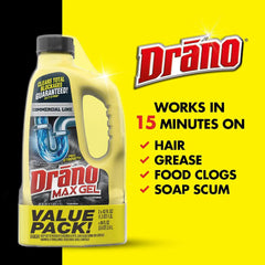 Drano Max Gel Drain Clog Remover and Cleaner for Shower or Sink Drains, Unclogs and Removes Hair, Soap Scum, Blockages, Commercial Line, 42 oz (Pack of 2)