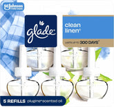 Glade PlugIns Refills Air Freshener, Scented and Essential Oils for Home and Bathroom, Clean Linen, 3.35 Fl Oz, 5 Count