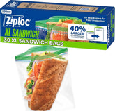 Ziploc XL Sandwich and Snack Bags, Easy Open and Close, Plastic Food Storage Bags, 30 Bags Total