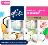 Glade PlugIns Refills Air Freshener, Scented and Essential Oils for Home and Bathroom, Exotic Tropical Blossoms, 3.35 Fl Oz, 5 Count
