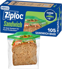 Ziploc Sandwich and Snack Bags, Easy Open and Close, Plastic Food Storage Bags, 105 Bags Total
