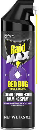 Raid MAX Bed Bug Crack & Crevice Extended Protection Foaming Spray, Kills Bed Bugs for up to 8 weeks on Laminated Woods and Surfaces, 17.5 oz