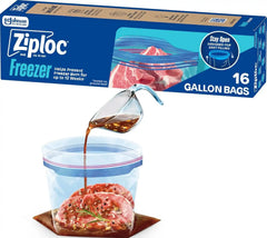Ziploc Gallon Food Storage Freezer Bags, Stand-Up Bottom, Easy to Fill, 16 Count