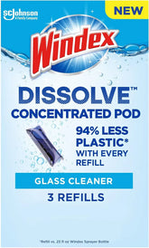 Windex Dissolve Concentrated Pods, Glass Cleaner, 3 Count Concentrated Dissolvable Refill Pods (Pack of 1)