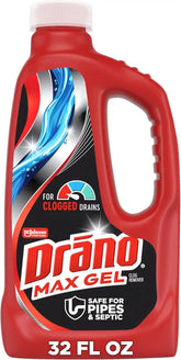 Drano Max Gel Drain Clog Remover & Cleaner, Fast-Acting to Unclog Standing Water & Remove Hair, Grease & Food Blockages, Safe for all Pipes & Septic, Kitchen Sinks, Bathroom Showers & Tubs, 32 Oz