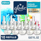 Glade PlugIns Refills Air Freshener, Scented and Essential Oils for Home and Bathroom, Aqua Waves, 6.7 Fl Oz, 10 Count