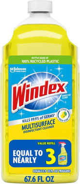 Windex Refill Multipurpose Disinfectant Cleaner Spray, Bottle Made from 100% Recycled Plastic, Surface Cleaning Spray, Citrus Fresh Scent, 2L (67.6 Fl Oz)