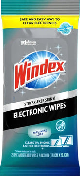 Windex Electronic Cleaning Wipes, Pre-Moistened Screen Wipes for TVs, Phones, and Other Electronics, Resealable for a Freshness Lock, 25 Count