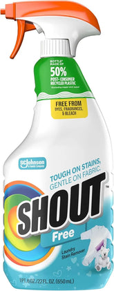 Shout Free Laundry Stain Remover Spray, Active Enzyme Formula is Fragrance, Bleach, and Dye Free, Removes Everyday Stains including Baby Stains - 22oz Spray