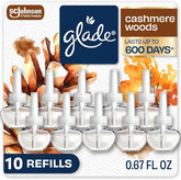 Glade PlugIns Refills Air Freshener, Scented and Essential Oils for Home and Bathroom, Cashmere Woods, 6.7 Fl Oz, 10 Count