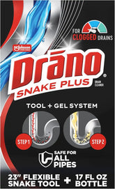 Drano Snake Plus Tool and Gel System, Drain Snake with Drain Clog Remover Gel, Unclogs and Removes Hair and Blockages, Commercial Line 16 Fl oz and 23 Inch Tool