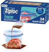 Ziploc Quart Food Storage Freezer Bags, Stand-Up Bottom, Easy to Fill, 24 Count (Pack of 12)