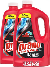 Drano Max Gel Drain Clog Remover & Cleaner, Fast-Acting to Unclog Standing Water & Remove Hair, Grease & Food Blockages, Safe for all Pipes & Septic, Kitchen Sinks, Bathroom Showers, 80 Oz, 2 Pack