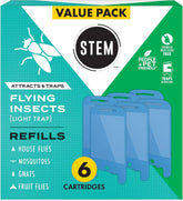 STEM Flying Insect Light Trap Refill Cartridges, Indoor Fruit Fly Trap, Insecticide-Free Pest Control for Home, Attracts and Traps Insects, Official STEM Refills - 6 Count