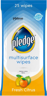 Pledge Multisurface Cleaning Wipes, pH Balanced, Fresh Citrus, 25 Count,White