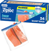 Ziploc Food Storage Quart Freezer Slider Bags, Durable, 34 Count