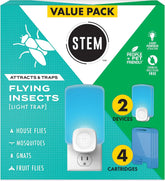 STEM Flying Insect Trap - Indoor Fruit Fly & Gnat Catcher for Home, Kitchen & Any Room, Attracts & Traps Bugs, Soft Blue UV Light - Includes 2 Plug-In Devices & 4 Cartridges