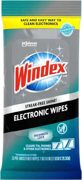 Windex Electronic Cleaning Wipes, Pre-Moistened Screen Wipes for TVs, Phones, and Other Electronics, Resealable for a Freshness Lock, 25 Count (Pack of 12)