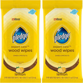 Pledge Expert Care Enhancing Wood Wipes, Lemon Scent, 24 Count (Pack of 2)
