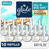 Glade PlugIns Refills Air Freshener, Sky & Sea Salt, Scented and Essential Oils for Home and Bathroom, 0.67 Fl Oz, 10 Count