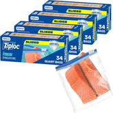 Ziploc Quart Food Storage Freezer Slider Bags, 136ct Total, Durable, 34 Count, 4 Pack