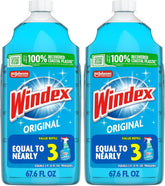 Windex Refill Glass and Window Cleaner Bottle, Bottle Made from 100% Recycled Plastic, Surface Cleaning Spray, Original Blue Scent, 2L (67.6 Fl Oz) (Pack of 2)