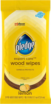 Pledge Expert Care Enhancing Wood Wipes, Lemon Scent, 24 Count