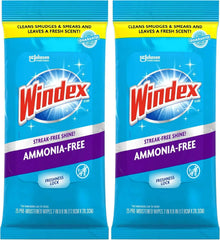 Windex Wipes Glass Cleaning Ammonia Free, Pre-Moistened Wipes for Cleaning All Glass Surfaces, Crystal Rain Fresh Scent, 25 Count (Pack of 2)