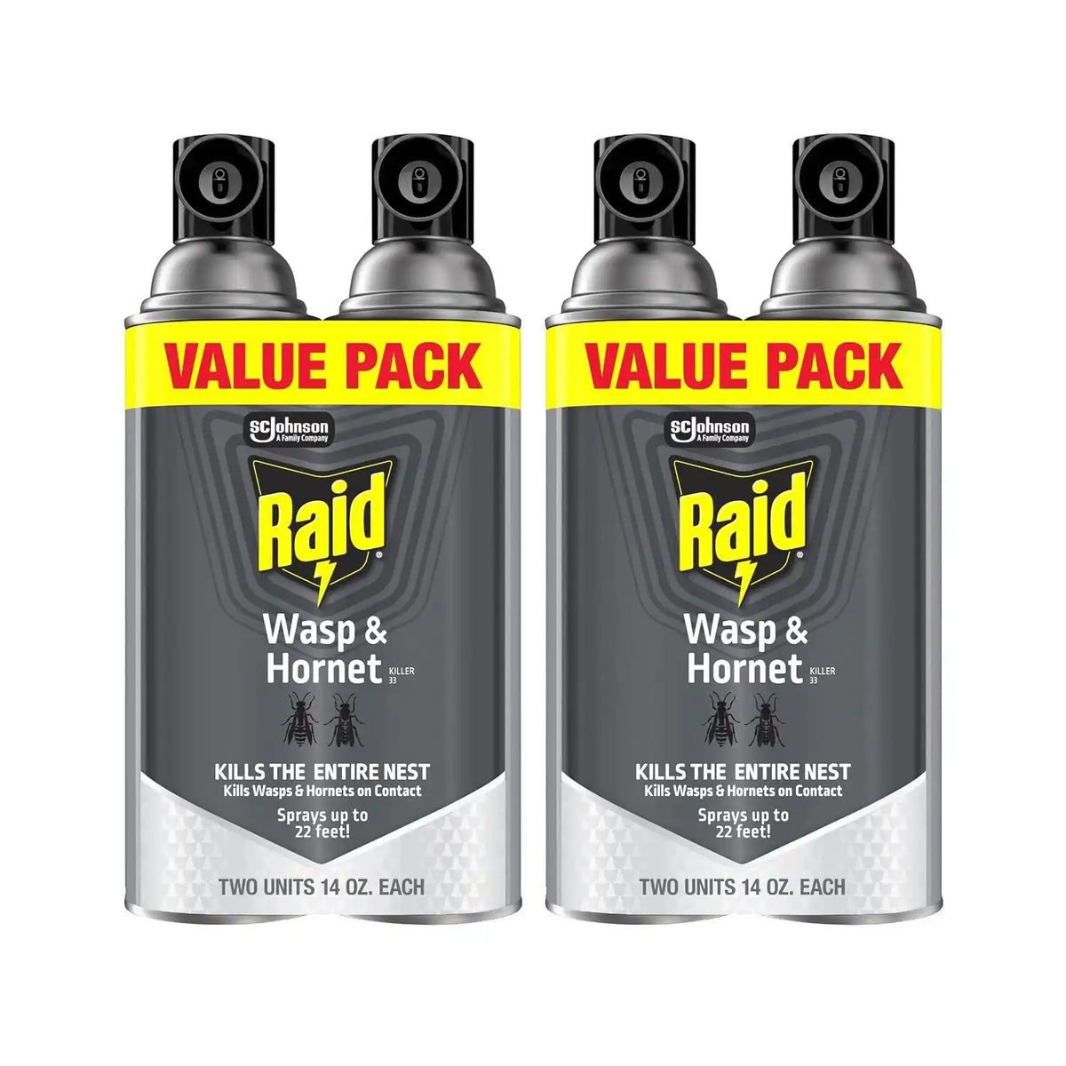 Raid Wasp & Hornet Killer Spray, Kills the Entire Nest, for Paper Wasps, Yellow Jackets, Mud Daubers and More, 14 oz (Pack of 4)