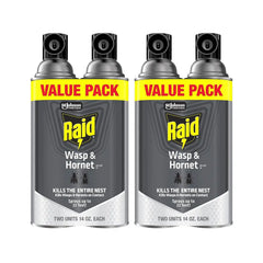 Raid Wasp & Hornet Killer Spray, Kills the Entire Nest, for Paper Wasps, Yellow Jackets, Mud Daubers and More, 14 oz (Pack of 4)