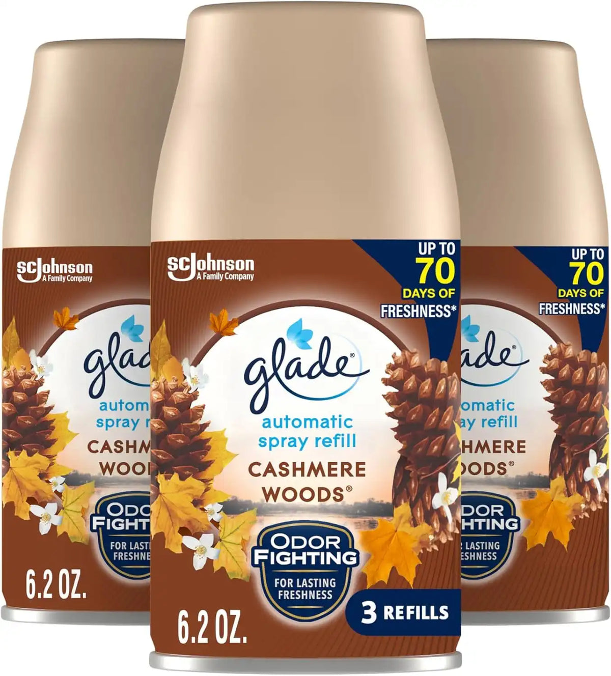 Glade Automatic Spray Refill, Air Freshener for Home and Bathroom, Cashmere Woods, 6.2 Oz, 3 Count