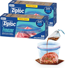 Ziploc Gallon Food Storage Freezer Bags, 132ct Total, Stand-Up Bottom, Easy to Fill, 66 Count, 2 Pack, 132 Total