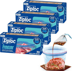 Ziploc Gallon Food Storage Freezer Bags, 120ct Total, Stand-Up Bottom, Easy to Fill, 30 Count, 4 Pack