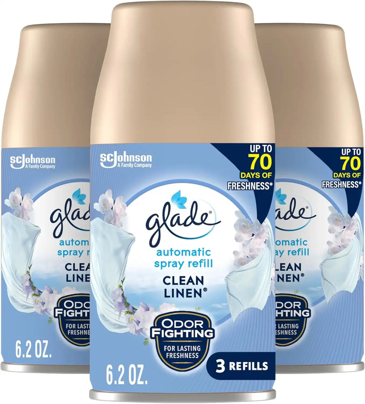 Glade Automatic Spray Air Freshener Refill, Scented Air Freshener for Home and Bathroom, Clean Linen, 6.2 Oz, 3 Count