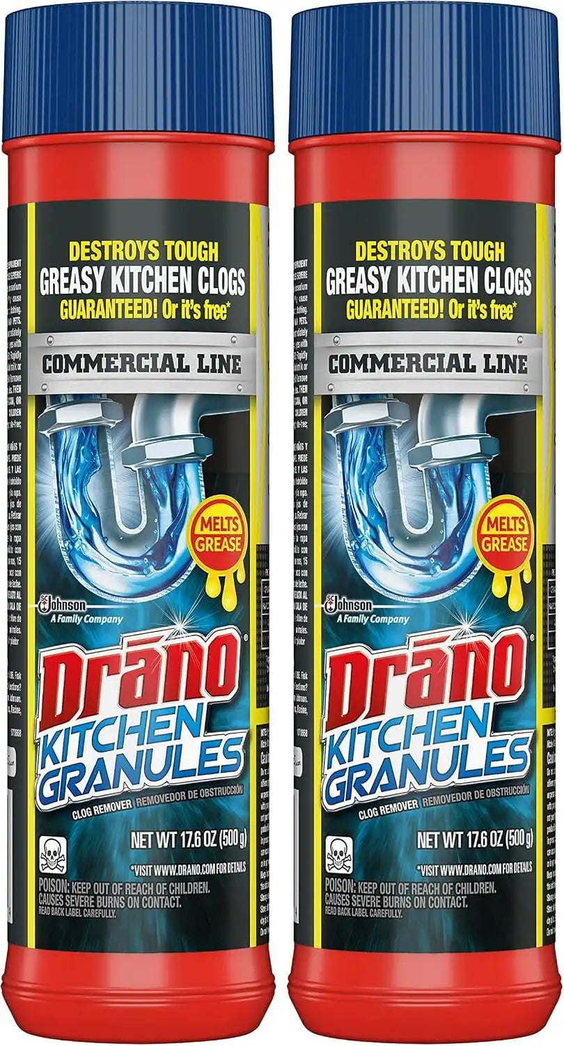 Drano Kitchen Granules Clog Remover, Commercial Line, 17.6 oz (Pack of 2)