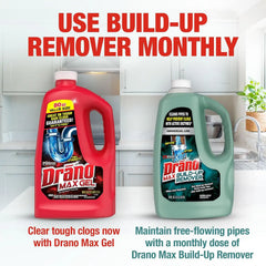 Drano Max Build Up Remover Drain Cleaner, Enzymes & Probiotics Prevents Clogs & Remove Odor-Causing Buildup, Safe for Septic, Toilets & Pipes in Bathroom Drains & Kitchen Sinks, Commercial Line, 60 oz