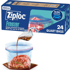Ziploc Quart Food Storage Freezer Bags, Stand-Up Bottom, Easy to Fill, 24 Count